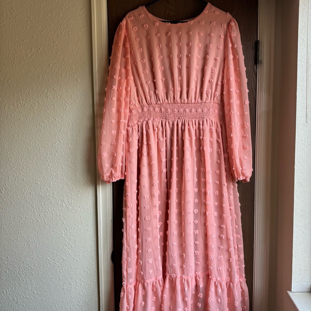 Women's Midi Dress with Textured Dot Detail - Picture 1 of 4